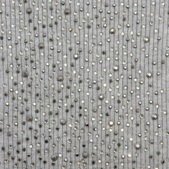 Gray Rhinestone Sparkle Dressy Joenia Wool Lana Sweater Soft Stretchy Knit - Picture 3 of 9